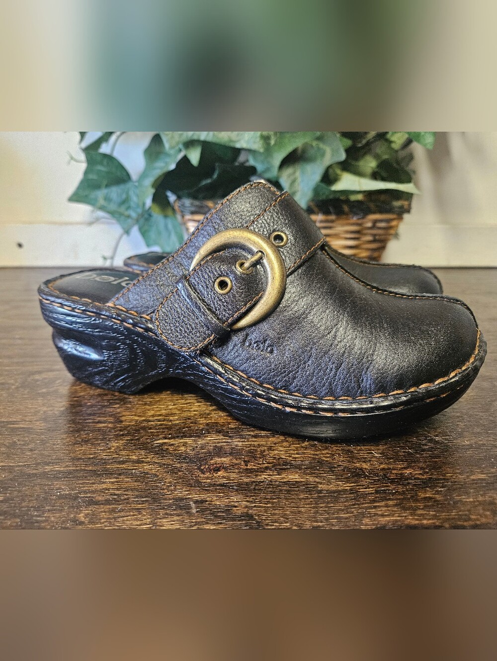 BOLO black leather womens size 6 CLOGS